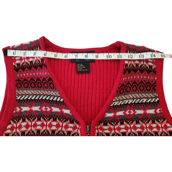 VTG 90's Requirements Red Zip Up Nordic Knit Sweater Vest Womens Size Medium - Picture 4 of 8